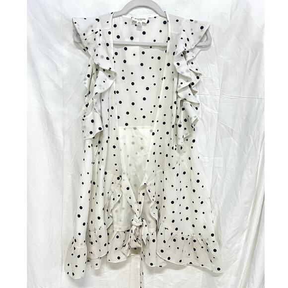 Allison New York Polka Dot Ruffle Trim Wrap Mini Dress White/Black Women's S - Picture 1 of 4